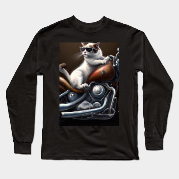 Motorcycle Cat Long Sleeve T-Shirt by maxcode